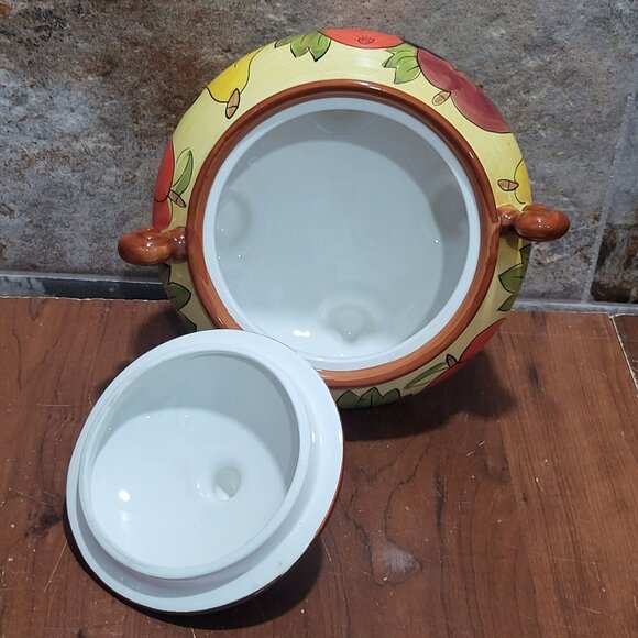 Vintage Ceramic Serving Bowl with Lid Footed Fruit Design - Picture 7 of 10